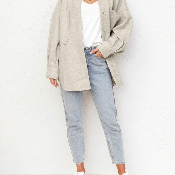 MEROKEETY  2024 Fall Oversized Long Sleeve Shacket Jacket Button Down Wool blend - Picture 4 of 5